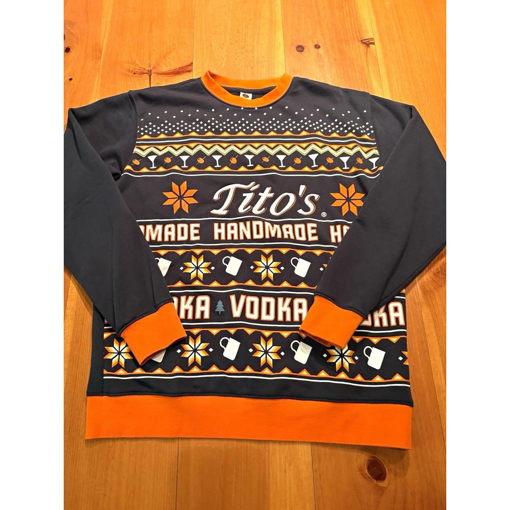 Tito's Handmade Vodka Men's M Black Orange Graphic Crewneck Sweatshirt USA